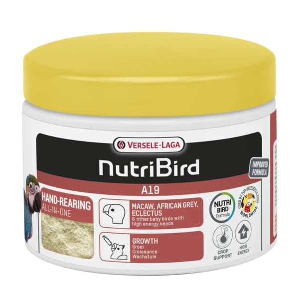 NutriBird hand-rearing bird food pack beside bird-care supplies