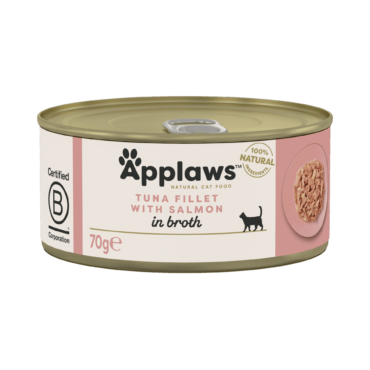 Natural Premium Wet Cat Food for Adult Cats, Tuna Fillet with Salmon in Broth 70g Can – product image 1