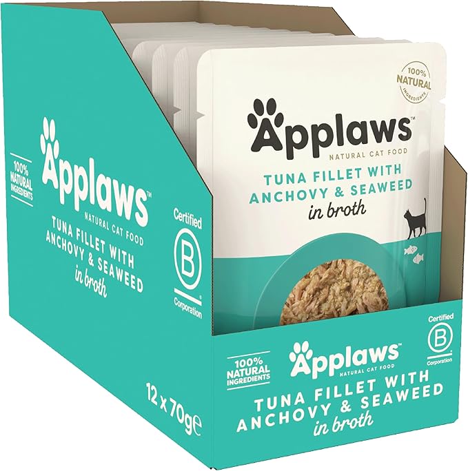Natural Premium Wet Cat Food for Adult Cats, Tuna Fillet with Whole Anchovy in Broth 70g Pouch – product image 2