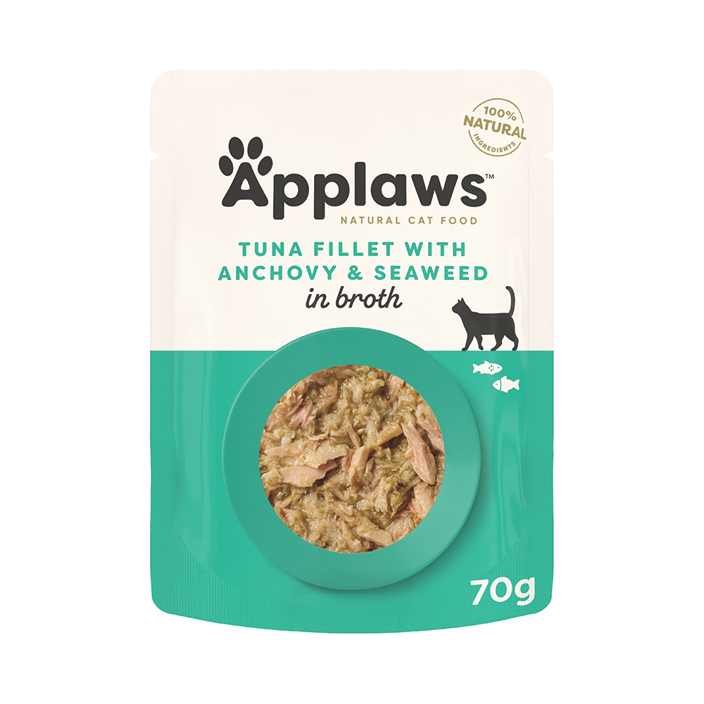 Natural Premium Wet Cat Food for Adult Cats, Tuna Fillet with Whole Anchovy in Broth 70g Pouch – product image 1